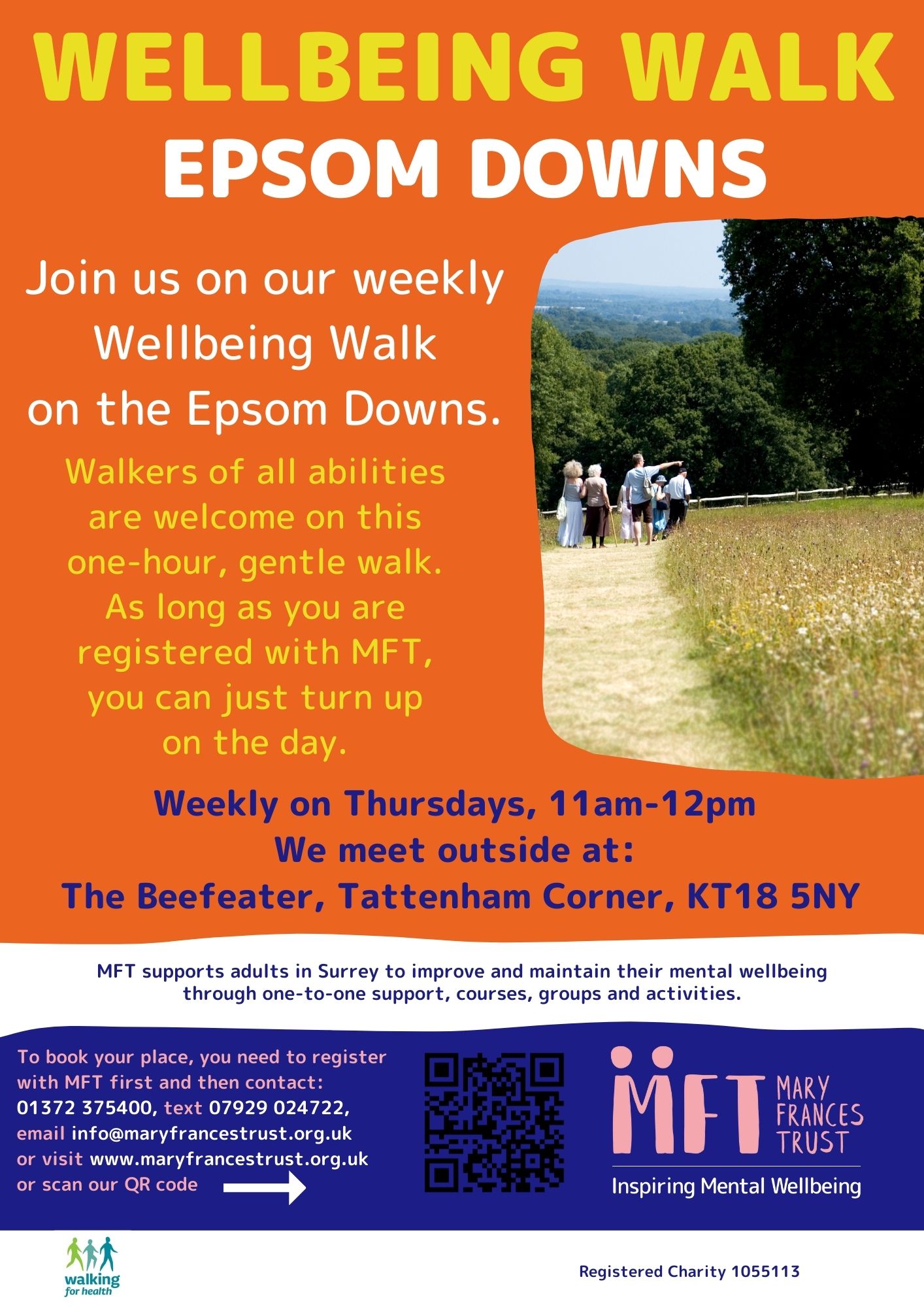 This is Mary Frances Trust's weekly walking group on Epsom Downs every Thursday.
