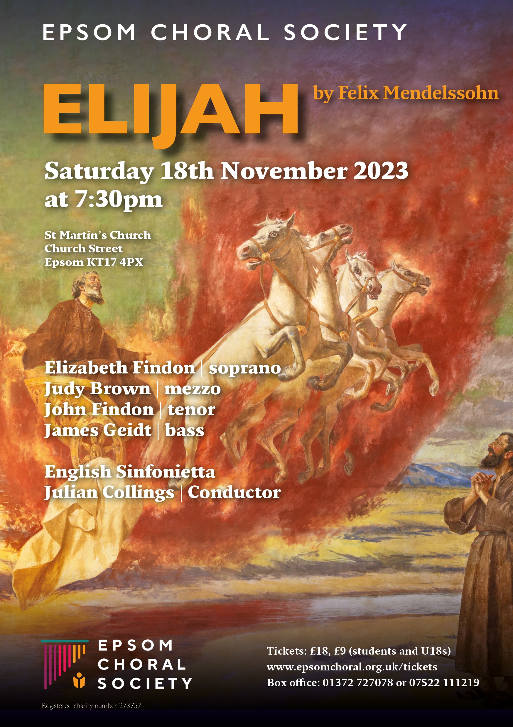 Epsom Choral Society Elijah Concert flyer