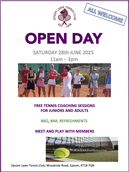 Epsom Lawn Tennis Club FREE Open Day Epsom Lawn Tennis Club FREE Open Day