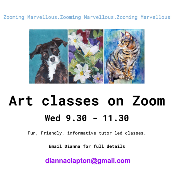 Zoom Art classes for adults Tutor led online art classes on Wednesday 9.30 - 11.40 am